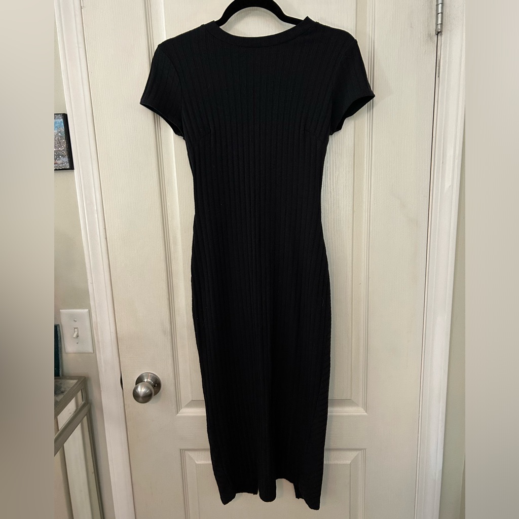 Free People Black Ribbed Dress With Cut-Out Back